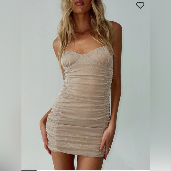 Princess Polly Dresses & Skirts - NWT Princess Polly Rabara Metallic Champagne Mini Dress Size 4 / Small